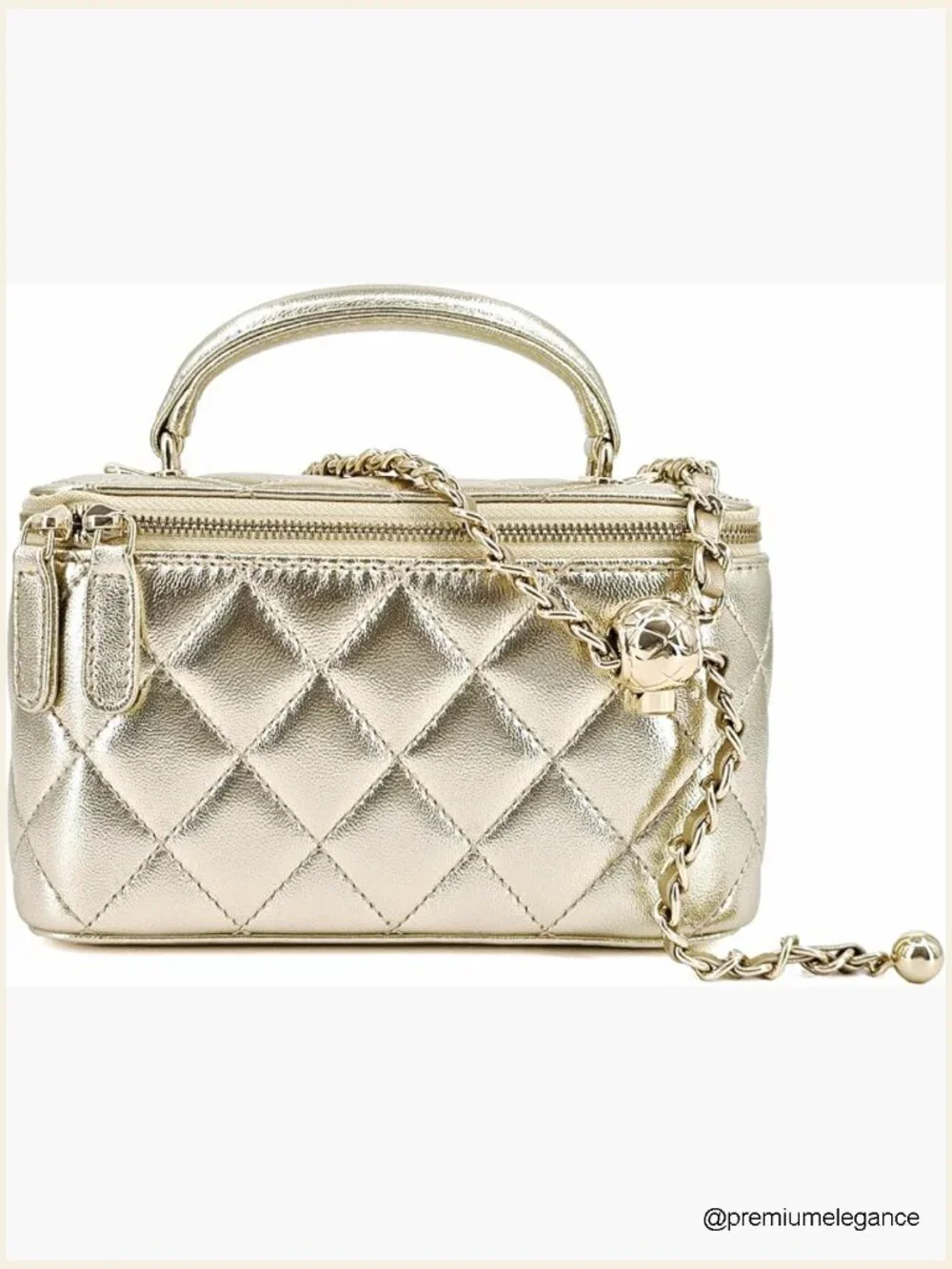 Small Genuine Leather Quilted Crossbody Bag w/ Gold Chain Strap